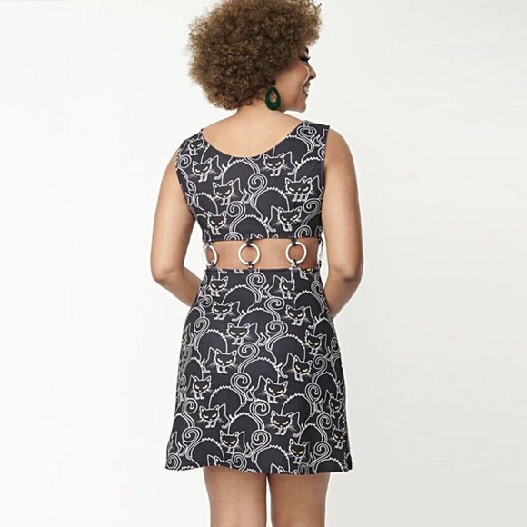 Smak Parlour Unique Vintage Scaredy Cat Cut Out Mini Dress - Picture 2 of 7